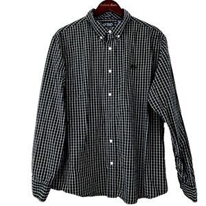 Chaps Custom Fit Long Sleeve Button Up Black White Plaid Shirt Size XL 1427H3